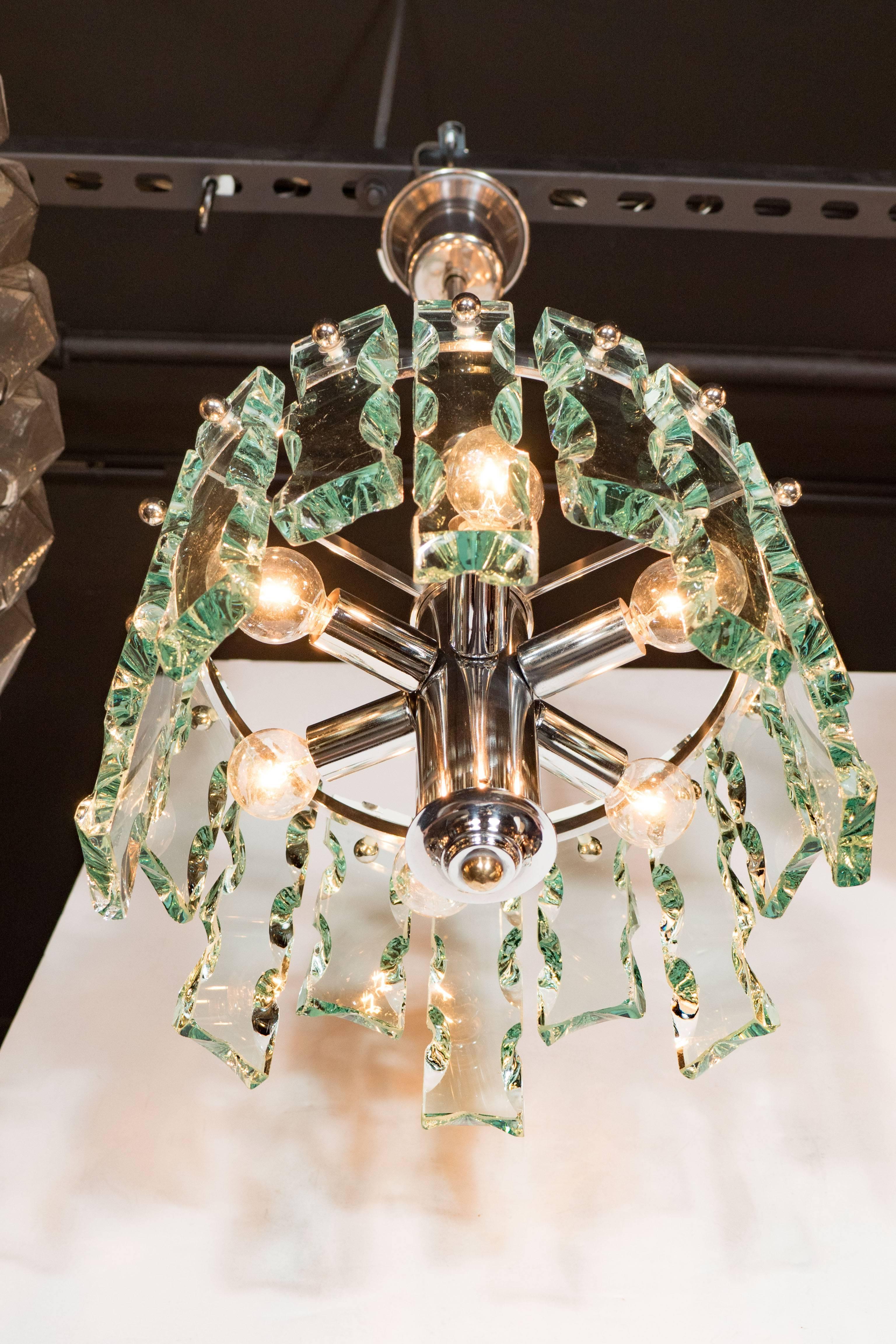 Mid-20th Century Mid-Century Modernist Chiseled Glass Chandelier, Style of Fontana Arte