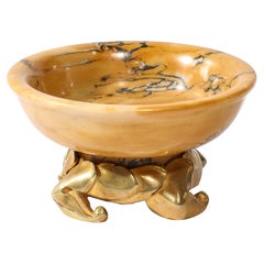 Art Deco Amber Gold Marble Dish with Stylized Gilt Bronze Base