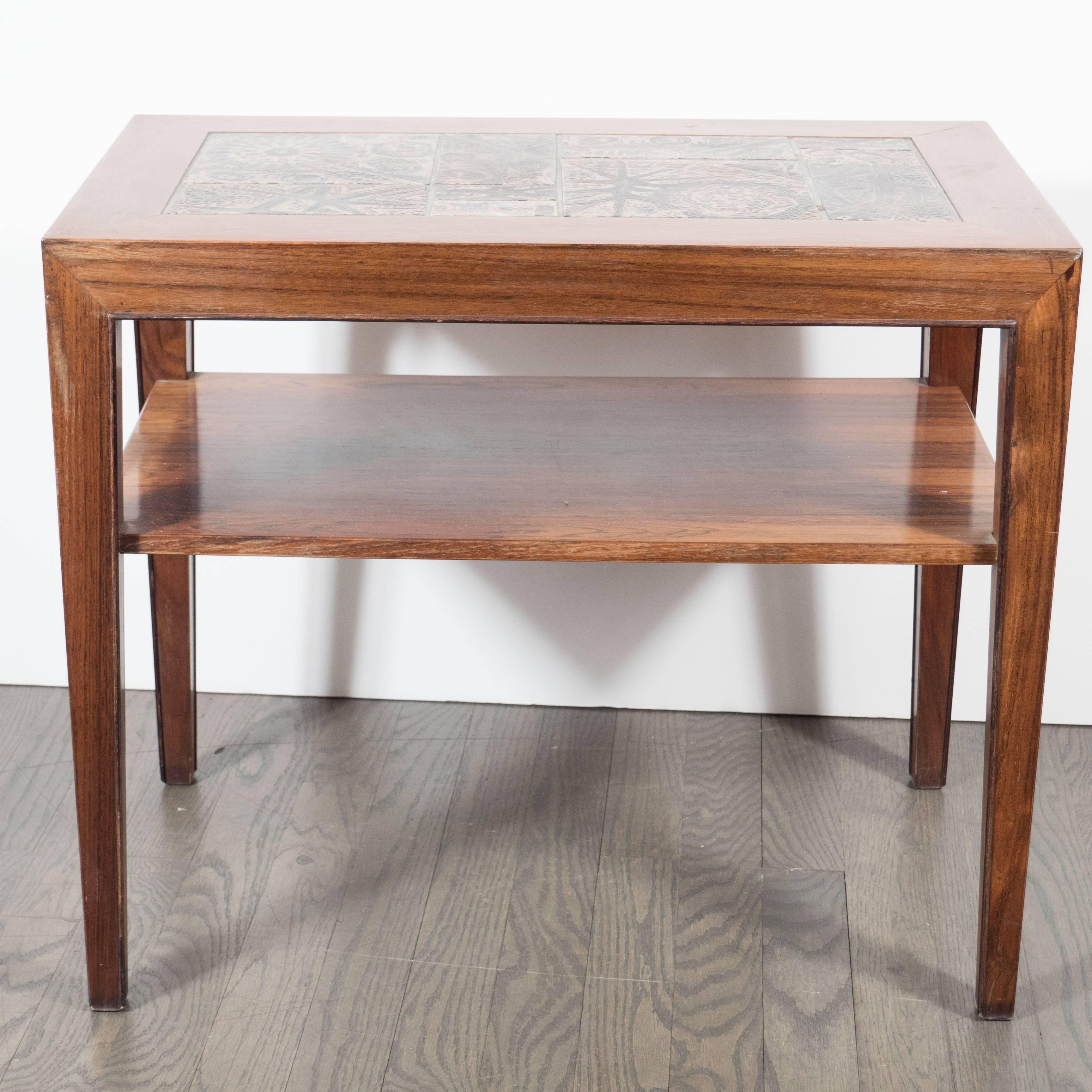 Mid-Century Modern Pair of Mid-Century End Tables in Rosewood with Inset Royal Copenhagen Tiles