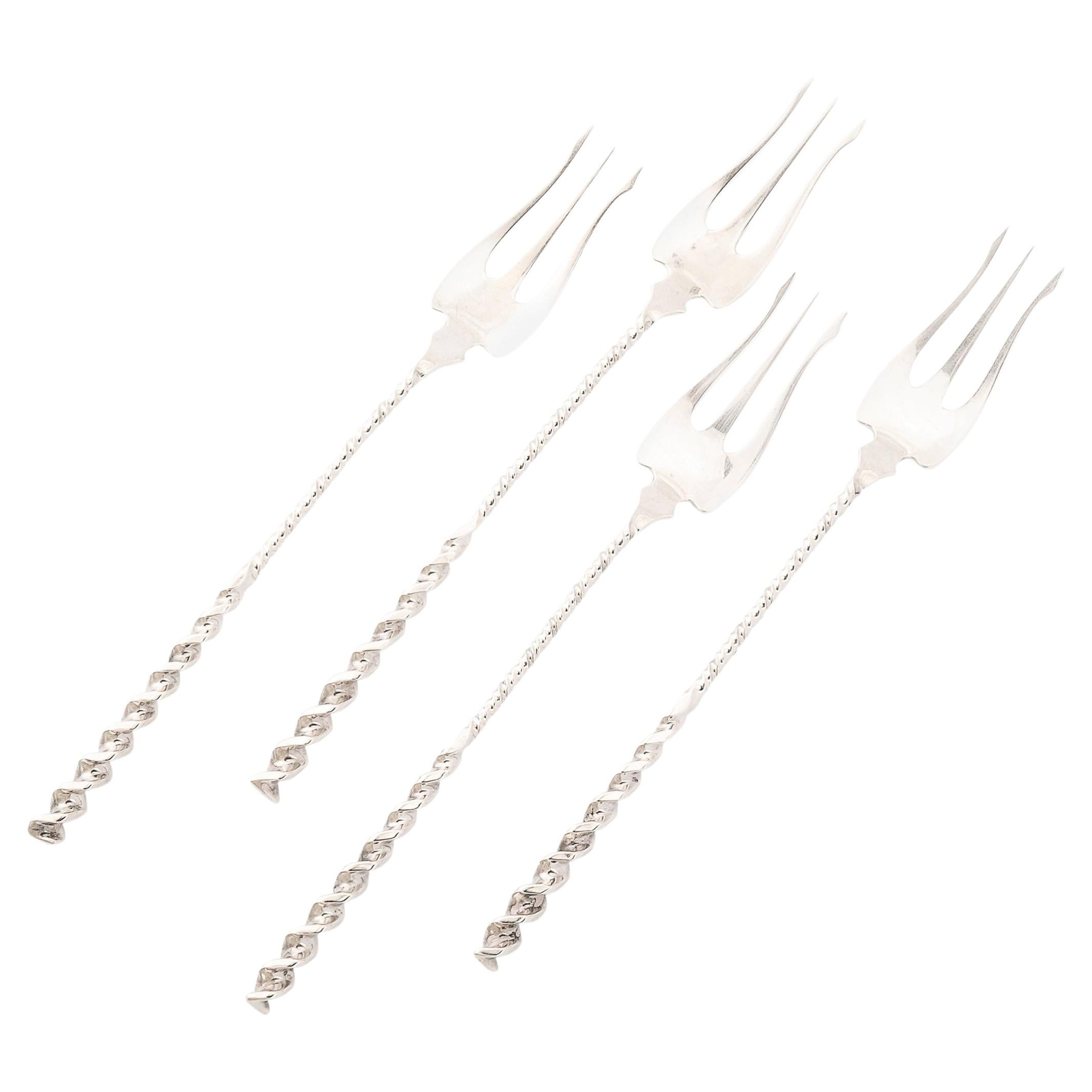 Set of 4 Arts & Crafts Sterling Silver Cocktail Forks by Whiting Manufacturing