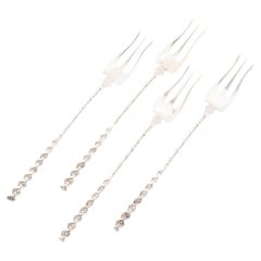 Set of 4 Arts & Crafts Sterling Silver Cocktail Forks by Whiting Manufacturing