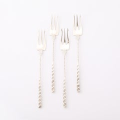 Set of 4 Arts & Crafts Sterling Silver Cocktail Forks by Whiting Manufacturing