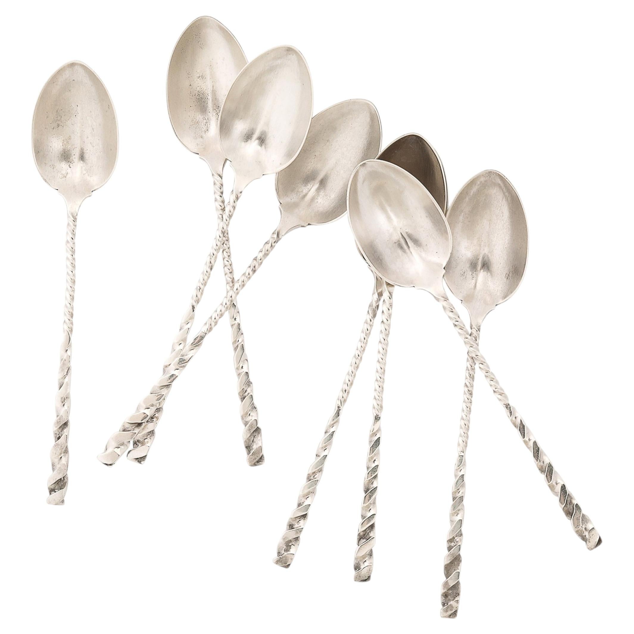 Set of 8 Arts & Crafts Sterling Silver Tea Spoons signed Whiting Manufacturing