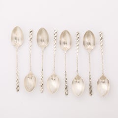 Set of 8 Arts & Crafts Sterling Silver Tea Spoons signed Whiting Manufacturing