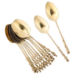 Set of 12 Arts & Crafts Sterling Silver Desert Spoons by Whiting Manufacturing