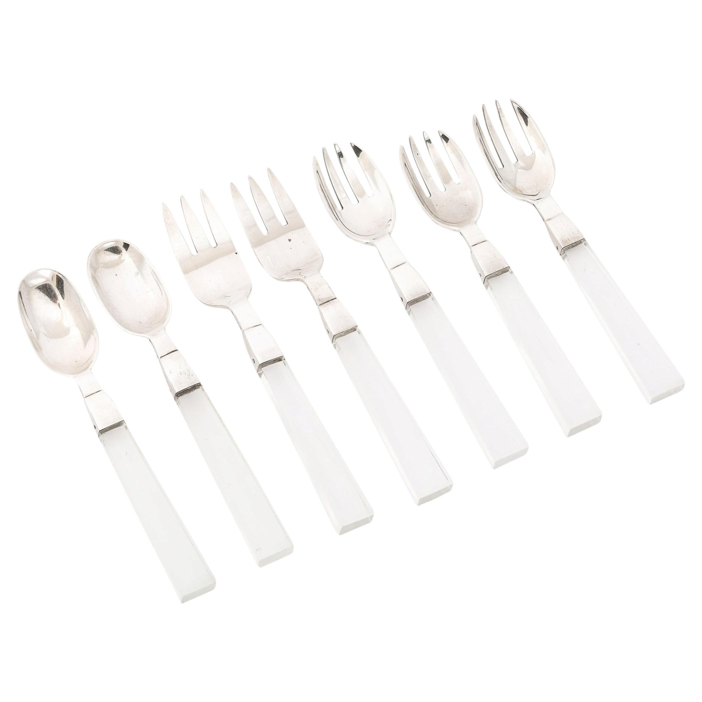 Ensemble de 7 couverts en argent massif et lucite de style « mid-century » signé Porter Blanchard en vente