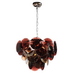 Mid-Century Hand-Blown Murano Glass Disc Chandelier in Smoked Tortoise