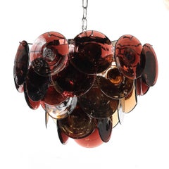 Mid-Century Hand-Blown Murano Glass Disc Chandelier in Smoked Tortoise