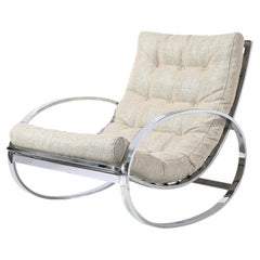 Mid-Century Chrome Rocking Lounge Chair w/ Button Detailing by Milo Baughman
