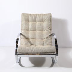 Mid-Century Chrome Rocking Lounge Chair w/ Button Detailing by Milo Baughman