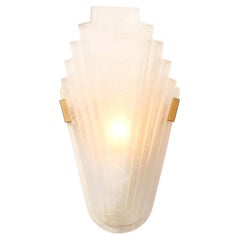 Art Deco Skyscraper Style Frosted Glass Slip Shade Crystalline Texture Sconce