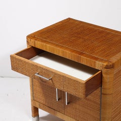 Mid-Century Modern Rattan & Bamboo Wrapped Nightstands signed Bielecky Brothers