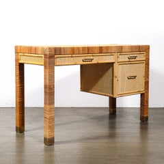 Mid-Century Modernist Rattan & Bamboo Wrapped Desk signed Bielecky Brothers