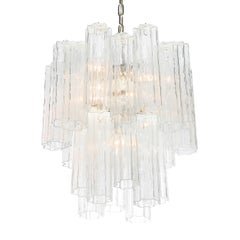 Mid-Century Hand-Blown Two-Tier Stepped Murano Glass Tronchie Chandelier