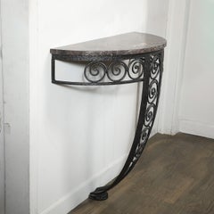 Art Deco Demilune Wrought-Iron Spiral & Noir St Laurent Marble Console Table
