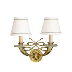 Pair of Art Deco Jules Leleu Polished Brass & Glass Ribbon Sconces