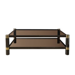 Mid-Century Signed Karl Springer 2-Tier Gunmetal & Brass Cocktail Table