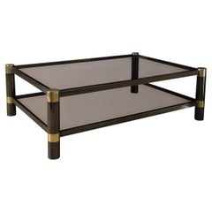Mid-Century Signed Karl Springer 2-Tier Gunmetal & Brass Cocktail Table