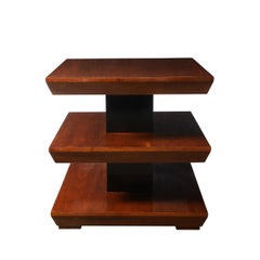 Mesa de tres niveles de estilo Art Déco, de nogal y laca negra, hecha a medida por High Style Deco