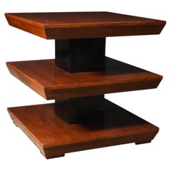 Mesa de tres niveles de estilo Art Déco, de nogal y laca negra, hecha a medida por High Style Deco