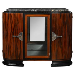 Art Deco Rosewood, Walnut & Black-Lacquer Bar Cabinet w/ Porto Marble Top