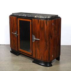 Art Deco Rosewood, Walnut & Black-Lacquer Bar Cabinet w/ Porto Marble Top