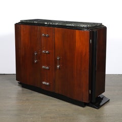Art Deco Walnut & Black Lacquer Curved-Front Cabinet w/ Verde Saint Denis Top
