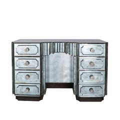 Art Deco Smoked Beveled Mirrored Vanity with Silvered Bronze Pulls