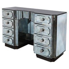 Art Deco Smoked Beveled Mirrored Vanity with Silvered Bronze Pulls