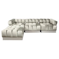 Mid-Century Harvey Probber 4-Piece Deep Tufted Modular Sofa in Platinum Velvet