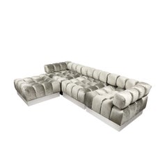 Mid-Century Harvey Probber 4-Piece Deep Tufted Modular Sofa in Platinum Velvet