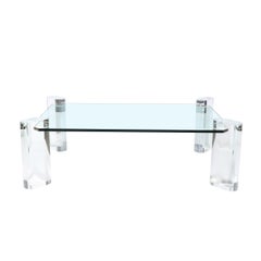 Mid-Century Lucite Bullet-Form Supports & Glass Coffee Table by Karl Springer
