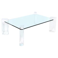 Mid-Century Lucite Bullet-Form Supports & Glass Coffee Table by Karl Springer