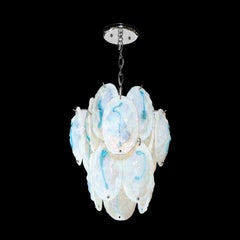 Mid-Century Hand-Blown Murano Opalescent & Cerulean Detail Glass Chandelier