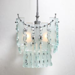 Mid-Century Modernist Style of Fontana Arte Geometric Knapped Glass Pendant