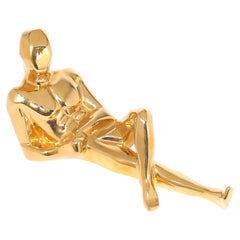 Mid-Century Gold-Plated Ceramic Sculpture of a Reclining Man Signed Jaru