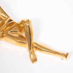Mid-Century Gold-Plated Ceramic Sculpture of a Reclining Man Signed Jaru