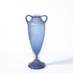 Art Deco Amphora Vase in Handblown Lilac & Channeled Clear Glass Signed Daum