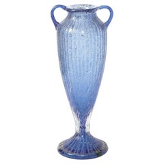 Art Deco Amphora Vase in Handblown Lilac & Channeled Clear Glass Signed Daum