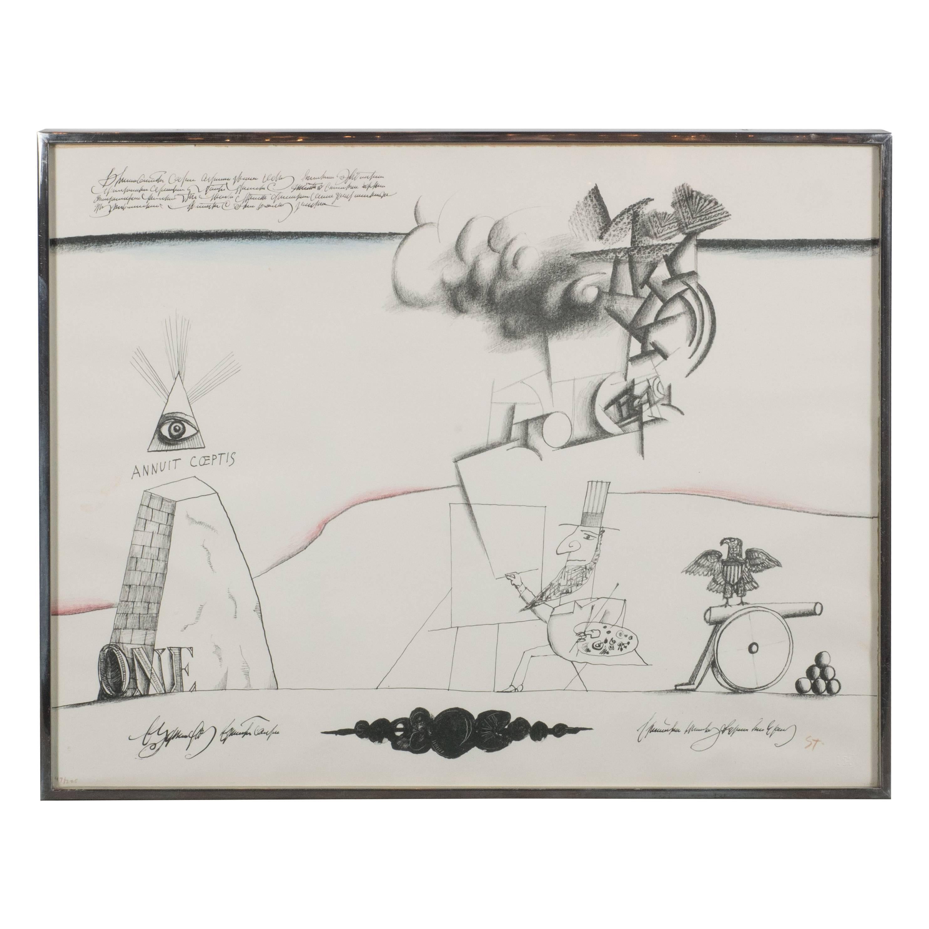 Signed Lithograph by Saul Steinberg Sam's Art Lithograph