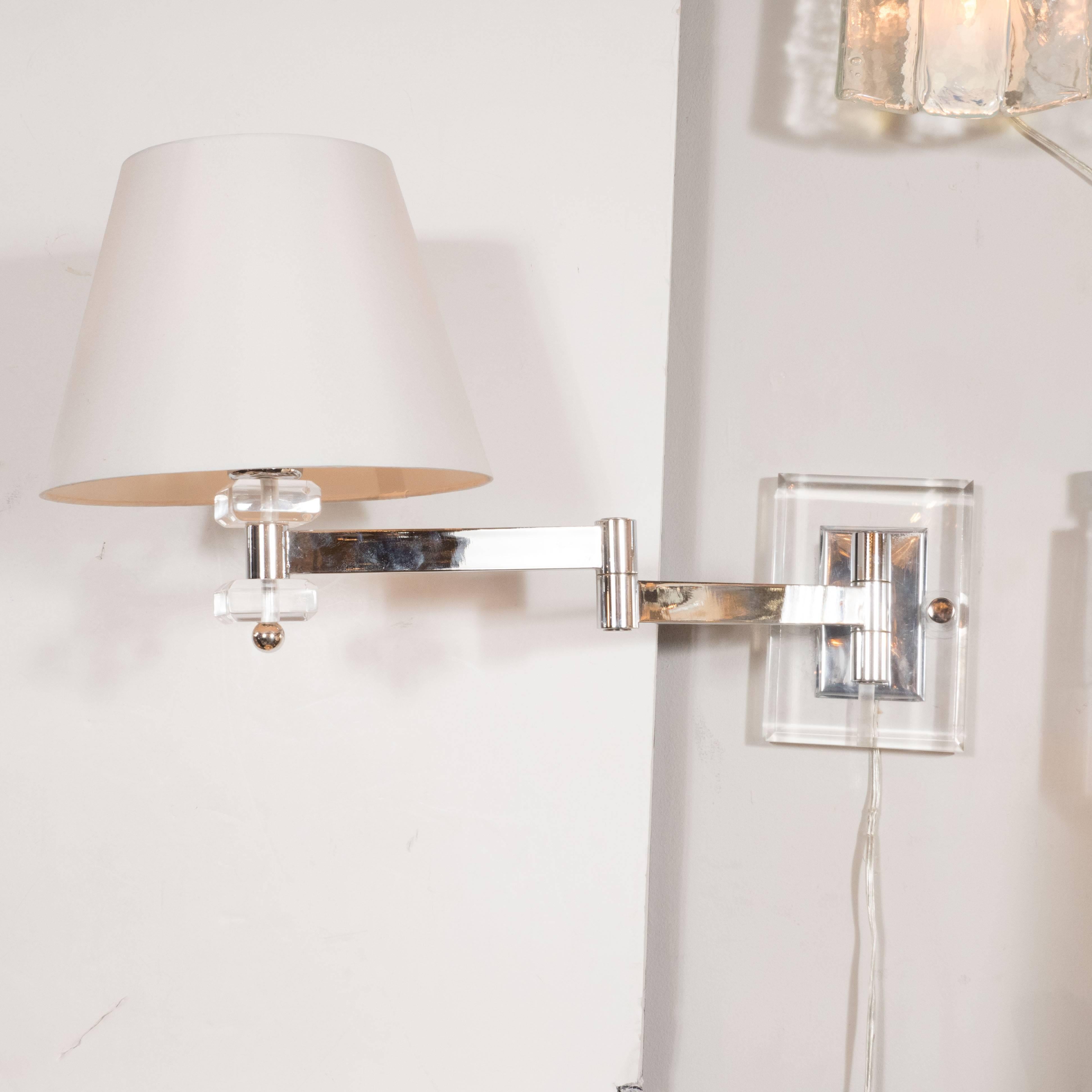 Ultra Chic Mid-Century Adjustable Swing-Arm Sconces in Chrome and Lucite 1