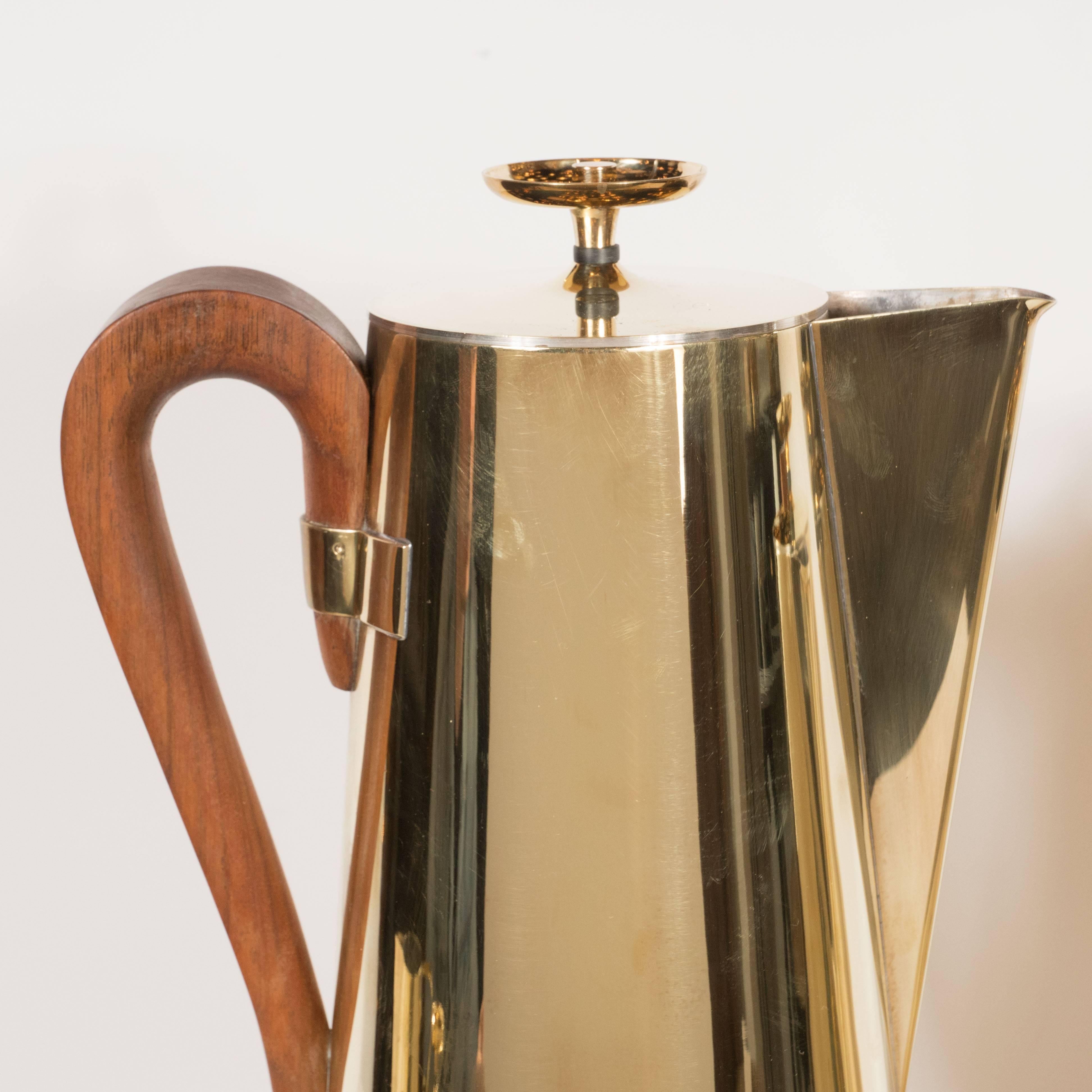 Tommi Parzinger for Dorlyn Silversmiths Coffee/Tea Service in Brass and Walnut 3
