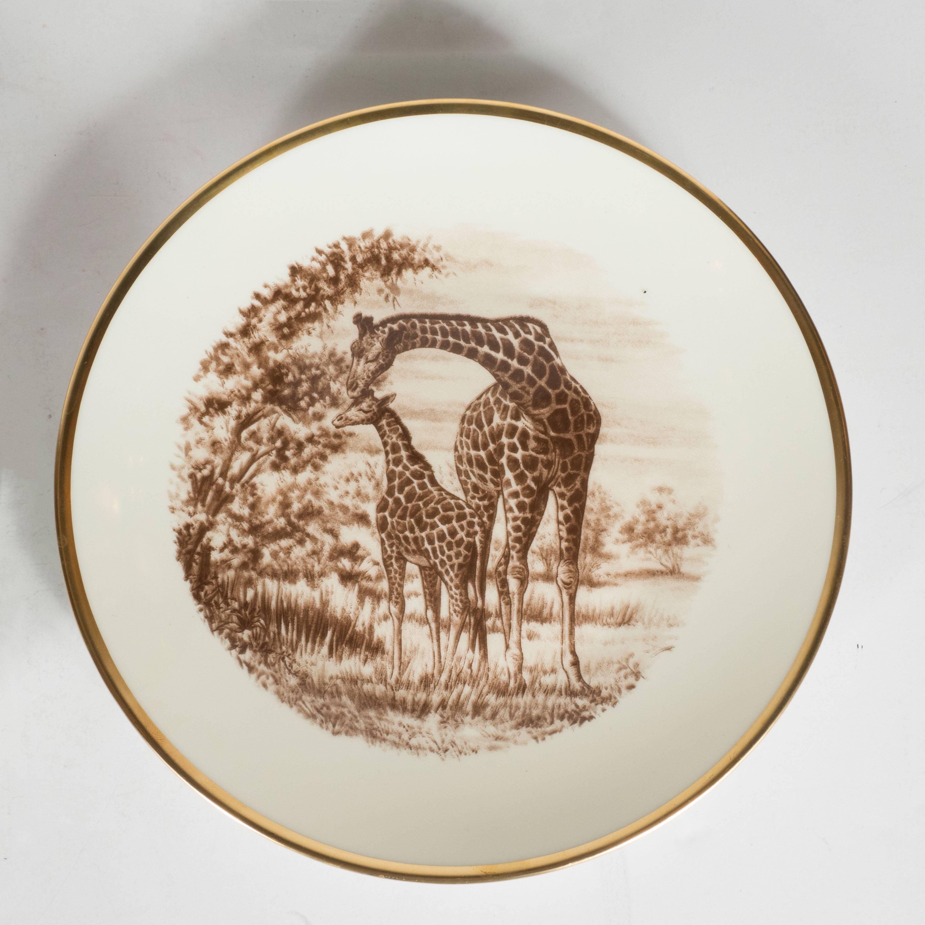 Set of Six Sepia Safari Themed Dessert/Hors' Deouvres Plates by Limoges In Excellent Condition In New York, NY