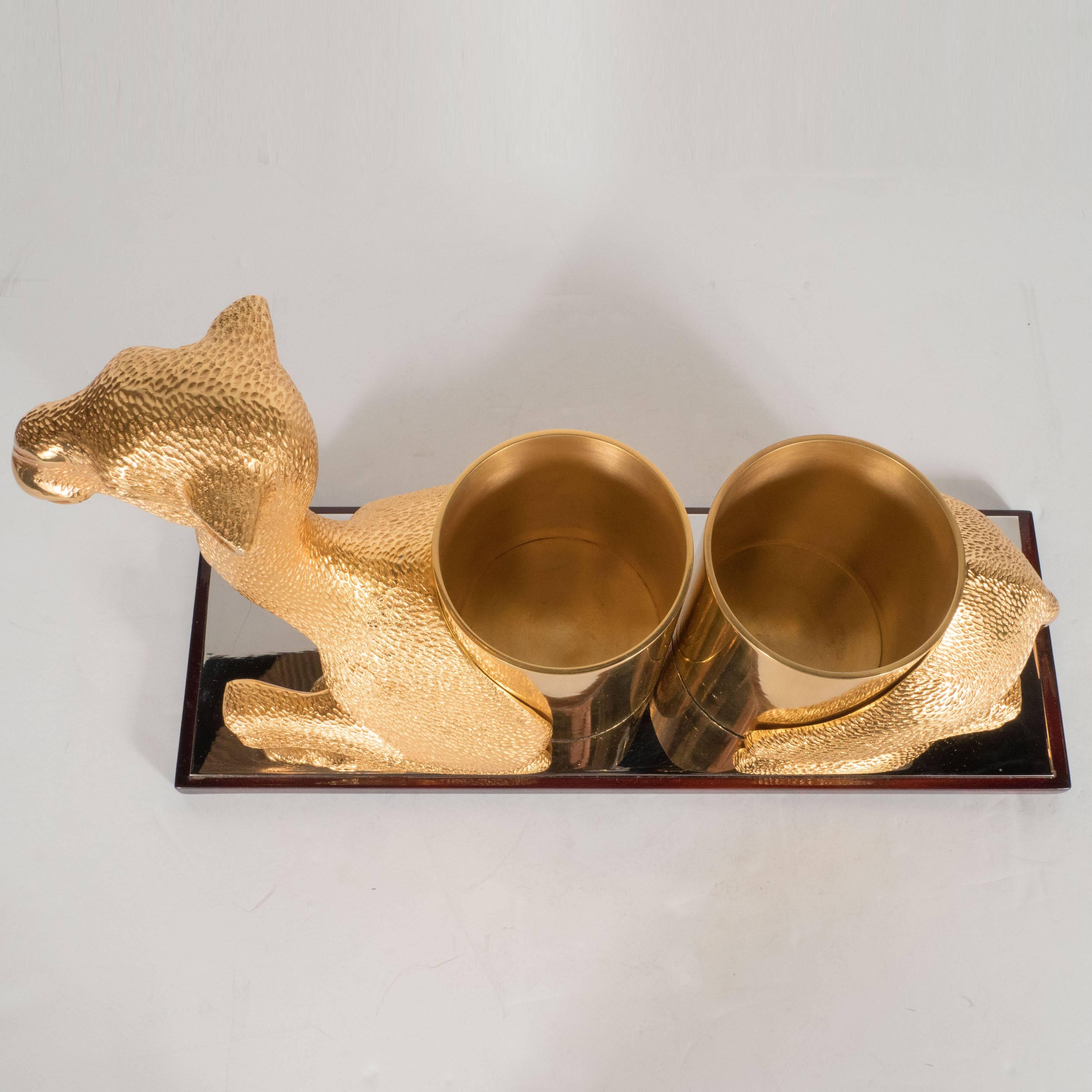 Late 20th Century Exceptional French Mid-Century Modernist Gilded Bronze Camel Bottle Holder