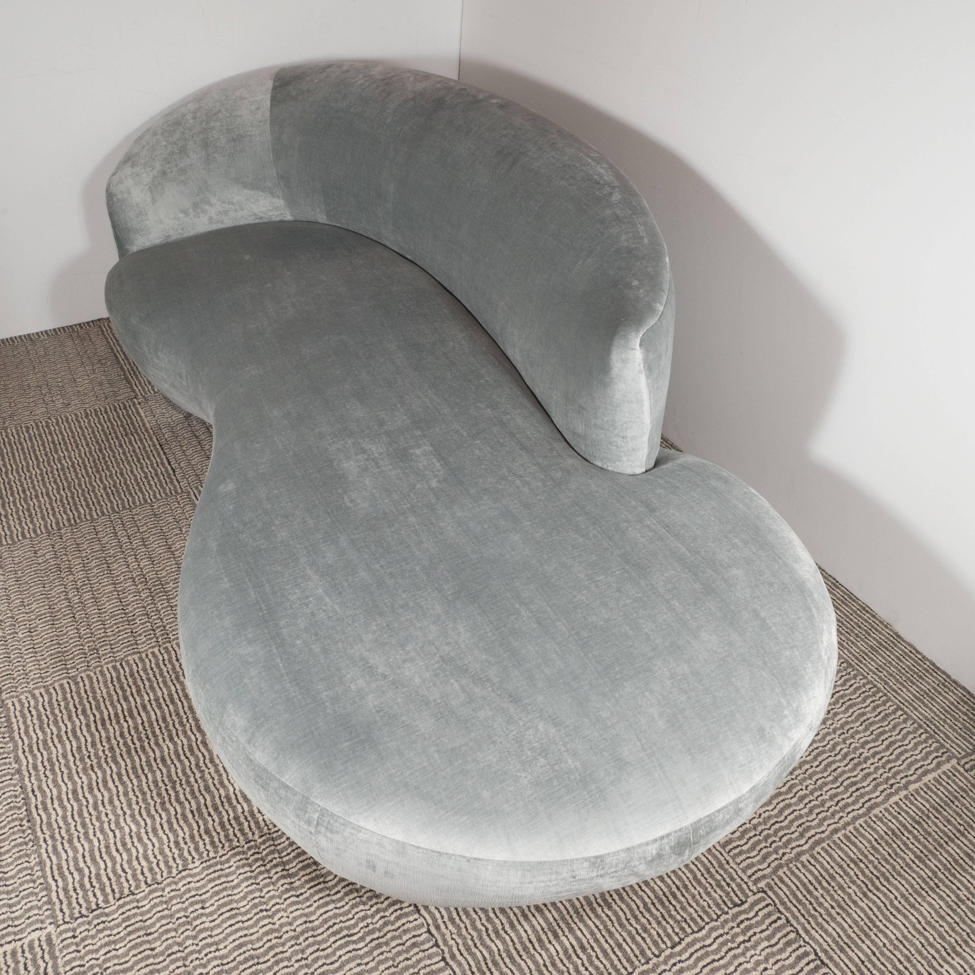 American Platinum Velvet Mid-Century Modernist Sofa in the Manner of Vladimir Kagan