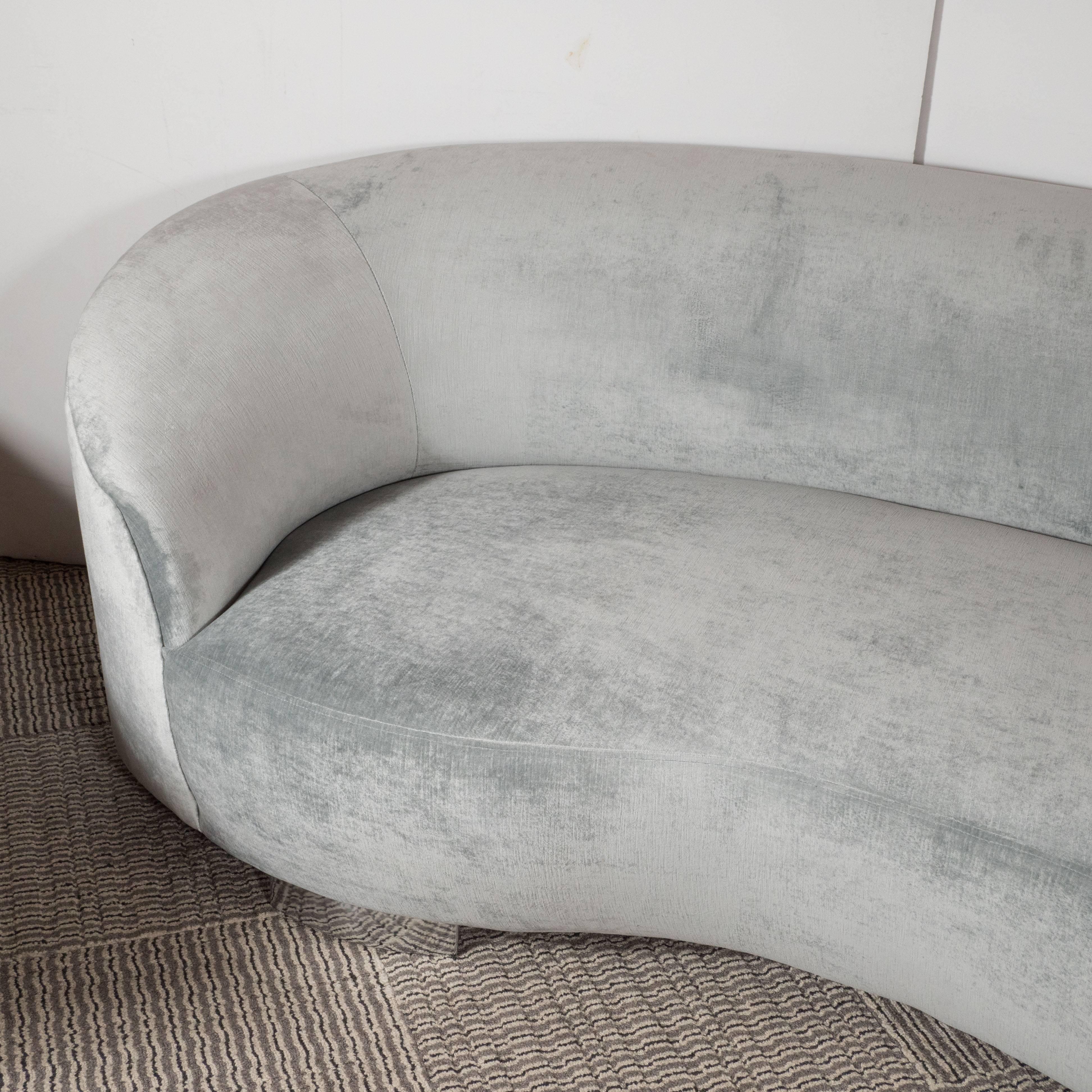 Platinum Velvet Mid-Century Modernist Sofa in the Manner of Vladimir Kagan 2