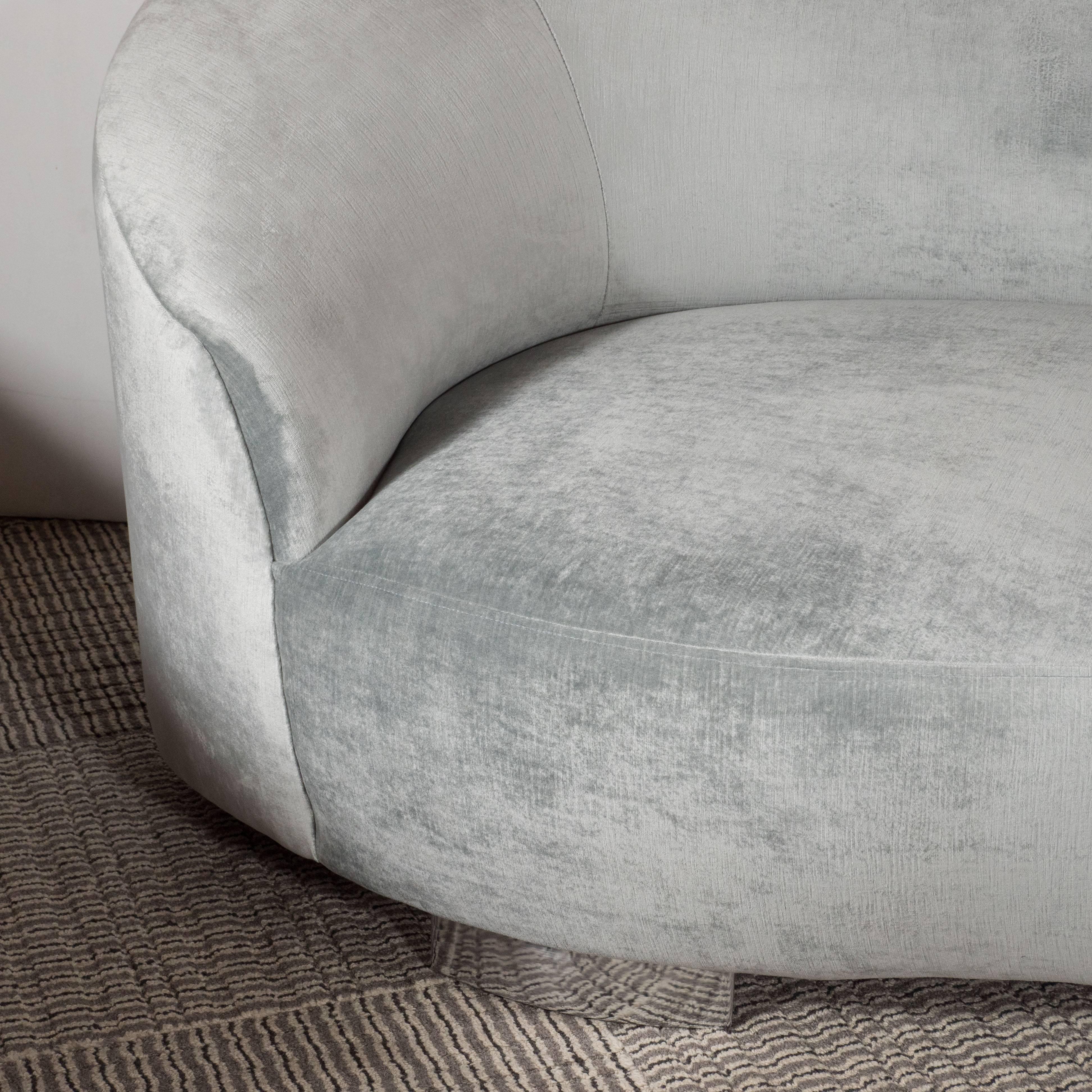 Platinum Velvet Mid-Century Modernist Sofa in the Manner of Vladimir Kagan 3