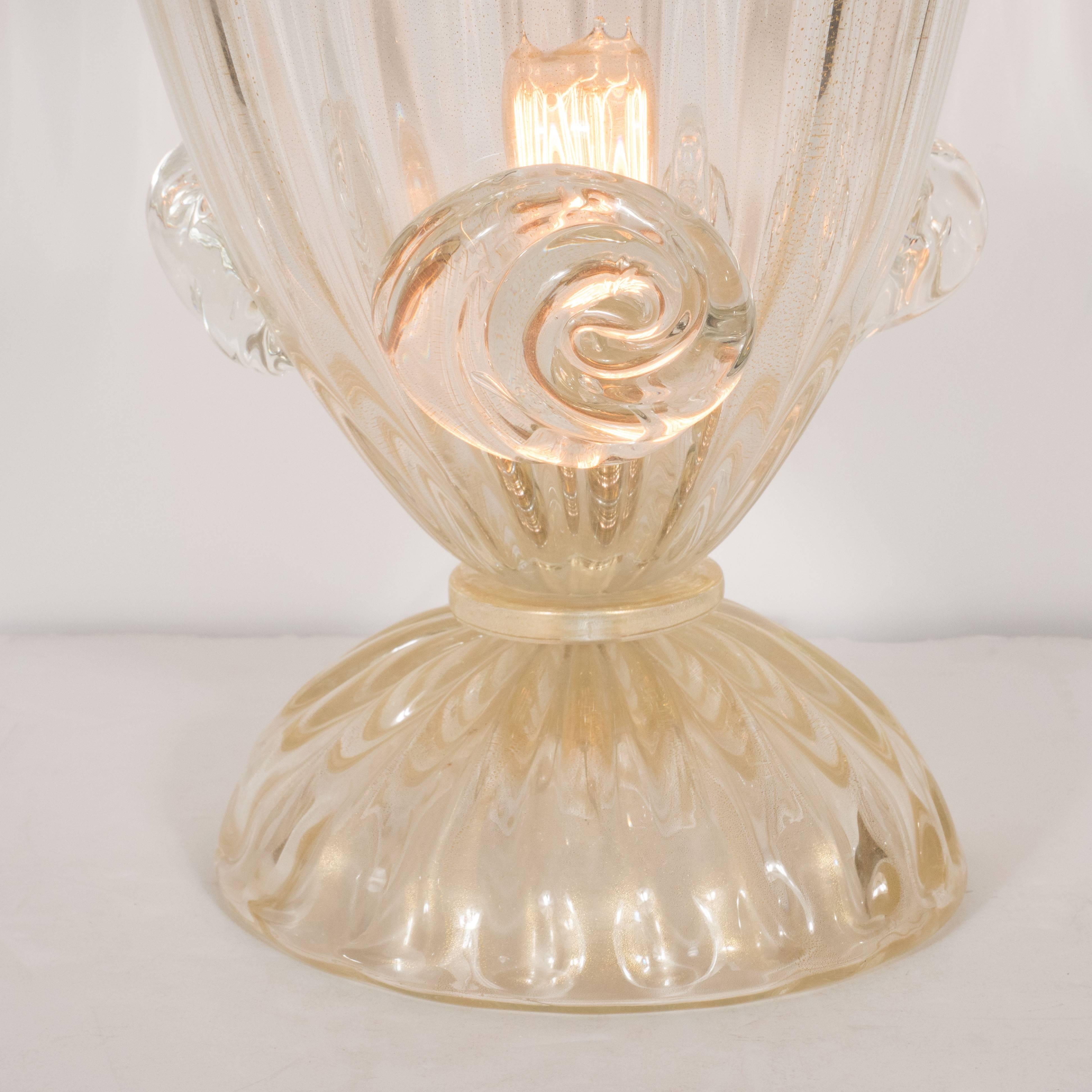 Italian Exquisite Pair of Art Deco Murano Venetian Glass Up-Lights with 24K Gold Flecks