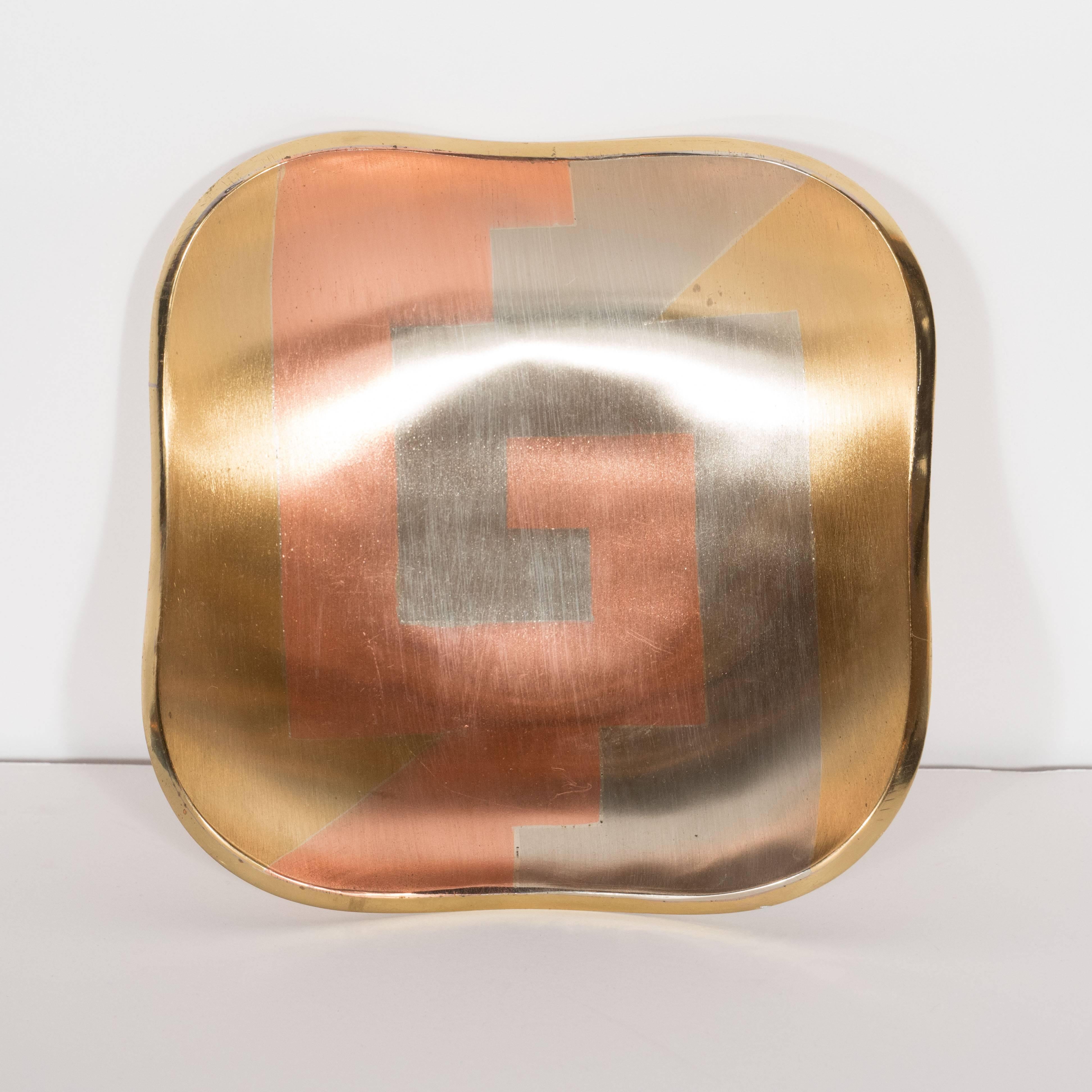 Mid-Century Modern Dish in Platinum, Copper and Gold Tones In Excellent Condition In New York, NY