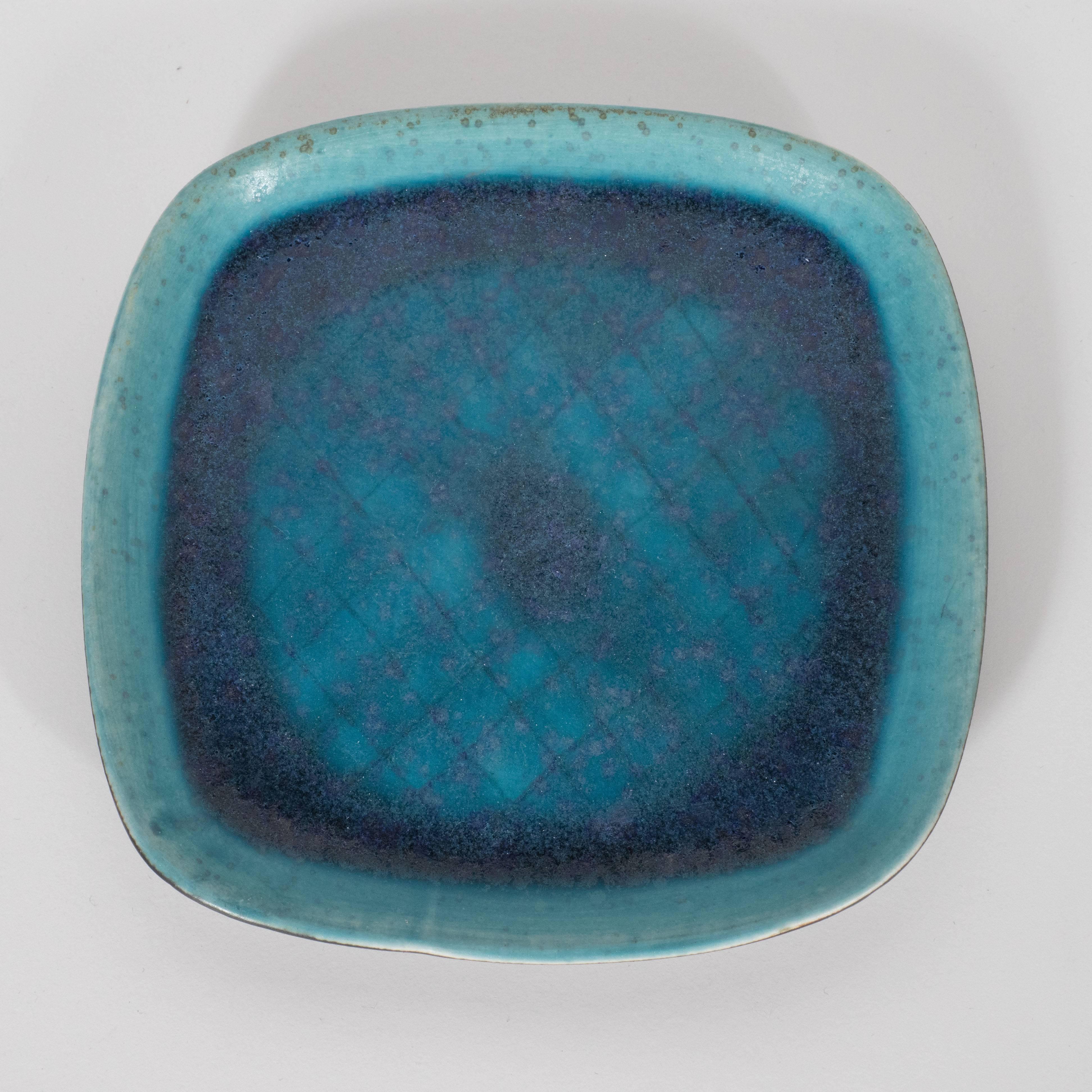 American Pair of Mid-Century Modern Francis Joseph Von Tury Cerulean Blue Ceramic Trays